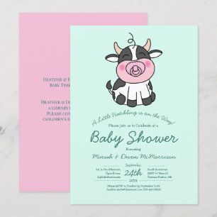 Invitación Chica rosa de Cute Cow Baby Shower Kawaii