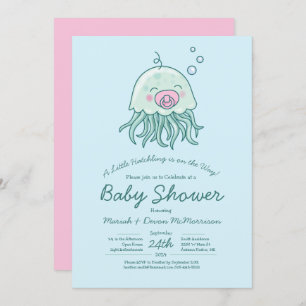 Invitación Chica rosa de Cute Jellyfish Baby Shower Kawaii