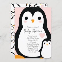 Chica rosa de Cute Penguin Baby Shower