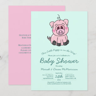 Invitación Chica rosa de Cute Pig Baby Shower Kawaii