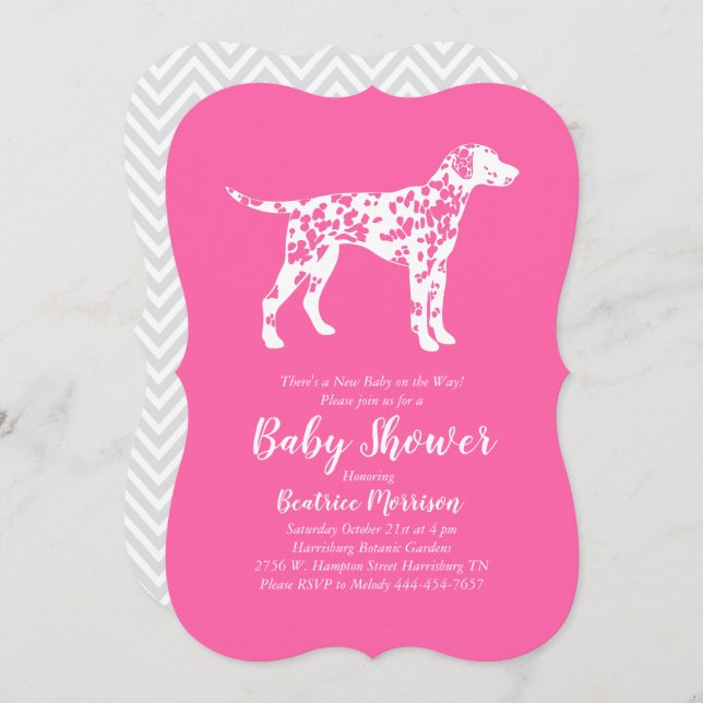 Invitación Chica rosa de Dalmatian Dog Baby Shower (Anverso / Reverso)