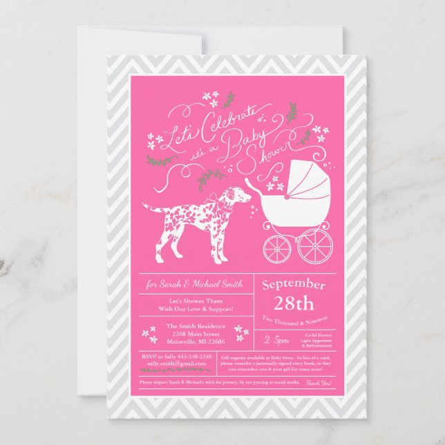 Invitación Chica rosa de Dalmatian Dog Baby Shower (Anverso)