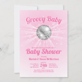 Invitación Chica Rosa de Disco Ball Baby Shower Groovy