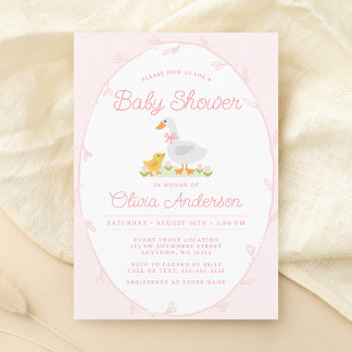 Invitación Chica rosa de ganso suave Baby Shower
