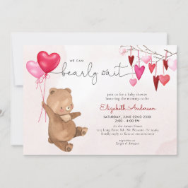 Invitación Chica rosa de globo de San Valentín de oso cardíac