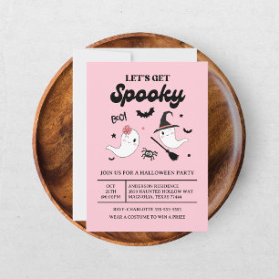 Invitación Chica rosa de Halloween, un fantasma adorable