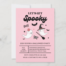 Invitación Chica rosa de Halloween, un fantasma adorable