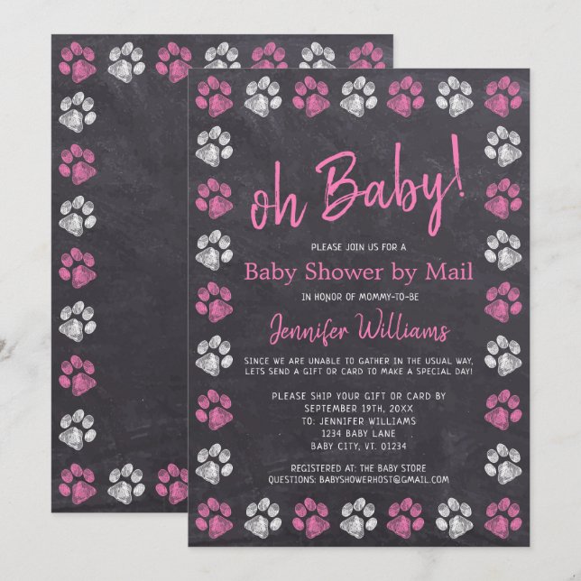 Invitación Chica rosa de impresión de tablero de papel Baby S (Anverso / Reverso)