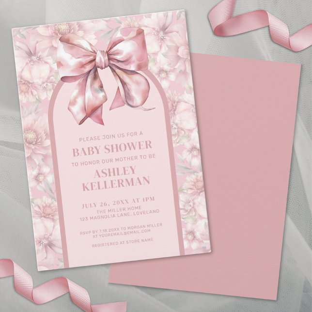 Invitación Chica rosa de inclinación floral Baby Shower (Cute Pink Floral Girl Baby Shower Invitation)