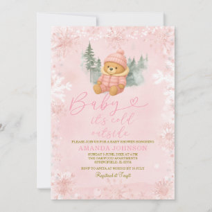 Invitación Chica rosa de invierno bebe hace frío afuera