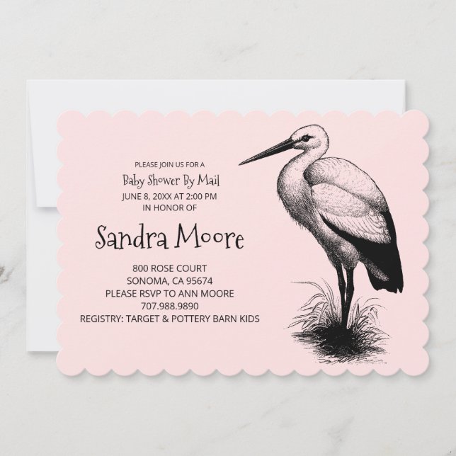 Invitación Chica rosa de la cigüeña Baby Shower (Anverso)
