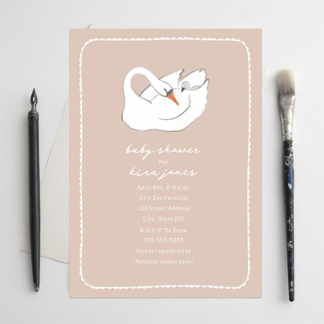 Invitación Chica rosa de la mamá del cisne de mano y Baby Sho (Subido por el creador)