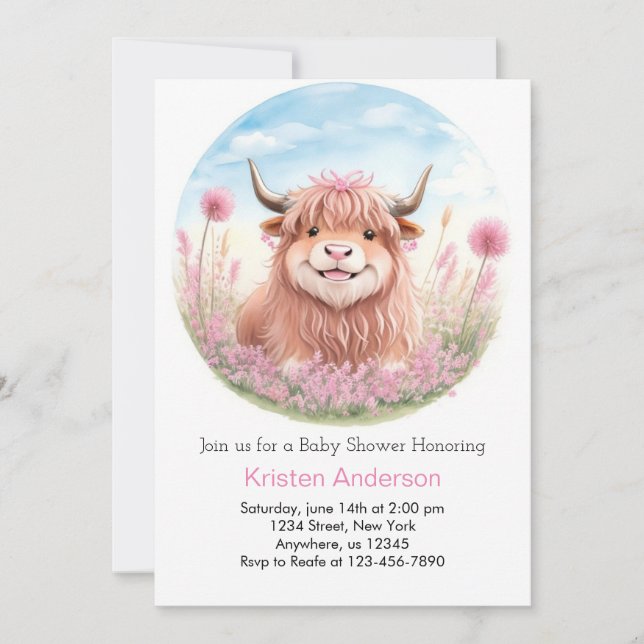 Invitación Chica Rosa de la Manzana Auténtica, Baby Shower (Anverso)
