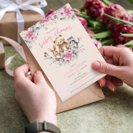 Invitación Chica rosa de la piel de animales florales Baby Sh