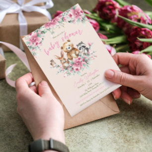 Invitación Chica rosa de la piel de animales florales Baby Sh