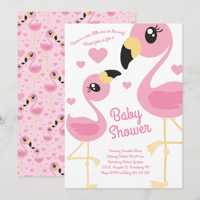 Invitación Chica rosa de la playa tropical del Baby Shower Fl (Anverso / Reverso)
