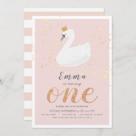 Invitación Chica Rosa de la Princesa de Swan Primer Cumpleaño