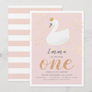 Invitación Chica Rosa de la Princesa de Swan Primer Cumpleaño