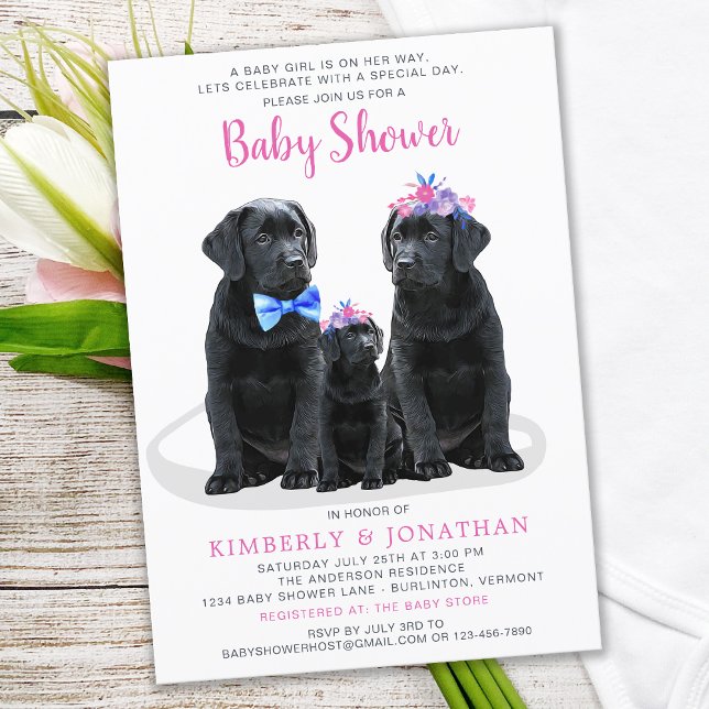 Invitación Chica rosa de las parejas de cachorros Baby Shower (Subido por el creador)