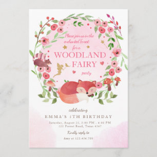 Invitación Chica rosa de los bosques de bosque encantado cump
