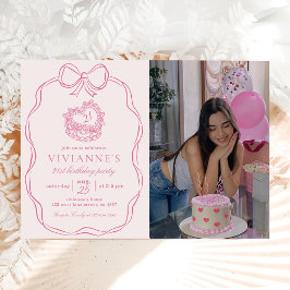 Invitación Chica Rosa de Mano Moderna Foto de cumpleaños