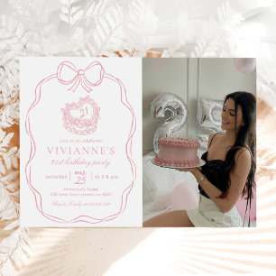 Invitación Chica Rosa de Mano Moderna Foto de cumpleaños