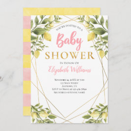 Invitación Chica rosa de marco geométrico Lemons Baby Shower