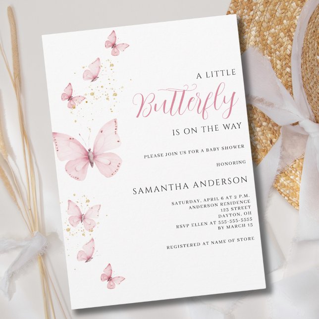 Invitación Chica rosa de mariposa pequeña Baby Shower (Subido por el creador)