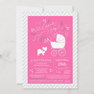 Invitación Chica rosa de Papillon Dog Baby Shower