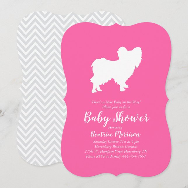 Invitación Chica rosa de Papillon Dog Baby Shower (Anverso / Reverso)