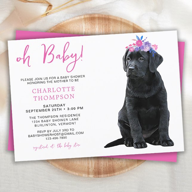 Invitación Chica rosa de perro pimienta de Baby Shower Labrad (Subido por el creador)