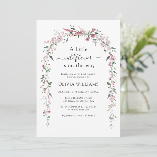 Invitación Chica Rosa de Wild Flower Meadow Dusty Baby Shower (Anverso de pie)