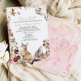 Invitación Chica Rosa De Woodland Fox Bunny Baby Shower Por C