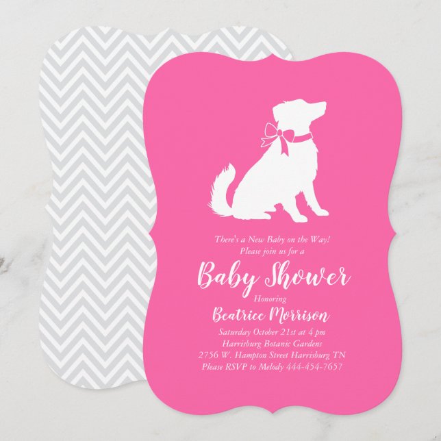 Invitación Chica rosa del perro pastor australiano Baby Showe (Anverso / Reverso)