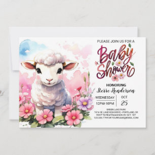 Invitación Chica rosa delgado de cordero crúbico Baby Shower