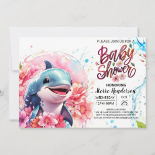 Invitación Chica Rosa Delphin Fantasy Baby Shower