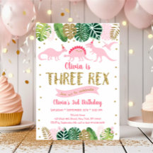 Chica Rosa Dinosaurio TRES REX Cumpleaños