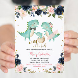 Invitación Chica rosa dinosaurio tropical Baby Shower Invitac