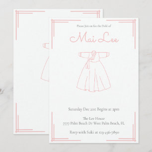 Invitación Chica rosa Doljanchi coreano 100 días cumpleaños