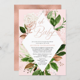 Invitación chica rosa dorado ducha bebé