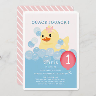 Invitación Chica Rosa Ducky Rubber Primer cumpleaños