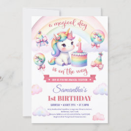 Invitación Chica rosa dulce unicornio primer cumpleaños