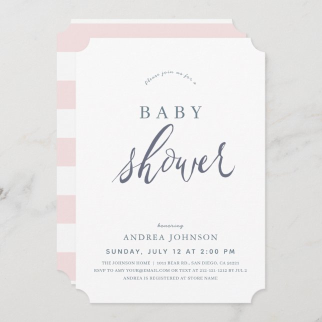 Invitación Chica rosa elegante minimalista Baby Shower (Anverso / Reverso)