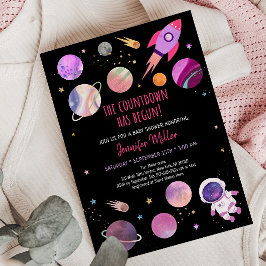 Invitación Chica rosa espacio astronauta Baby Shower