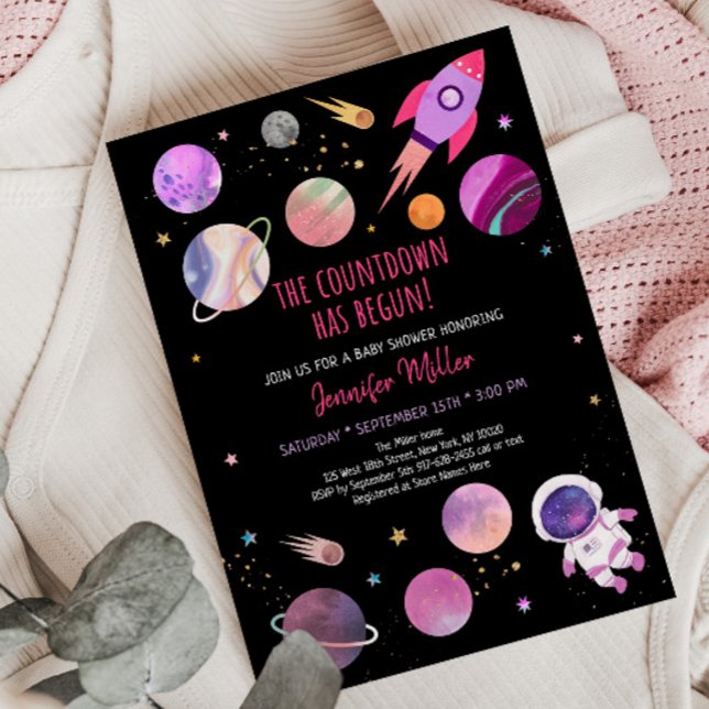 Invitación Chica rosa espacio astronauta Baby Shower (Subido por el creador)