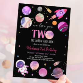 Invitación Chica Rosa Espacio Astronauta Dos El Cumpleaños De