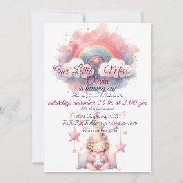 Invitación Chica Rosa Estrella del Arcoiris Cumpleaños