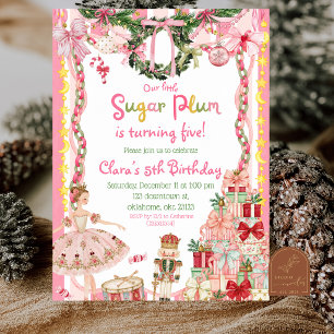 Invitación Chica Rosa Extraña Chica Sugarplum Navidad Cumplea