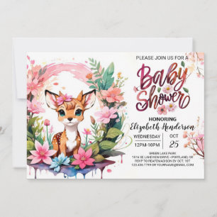 Invitación Chica Rosa Fawn Adventure Baby Shower