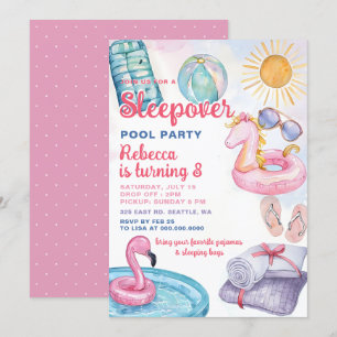 Invitación Chica rosa Fiesta de la piscina de madera Tween Cu